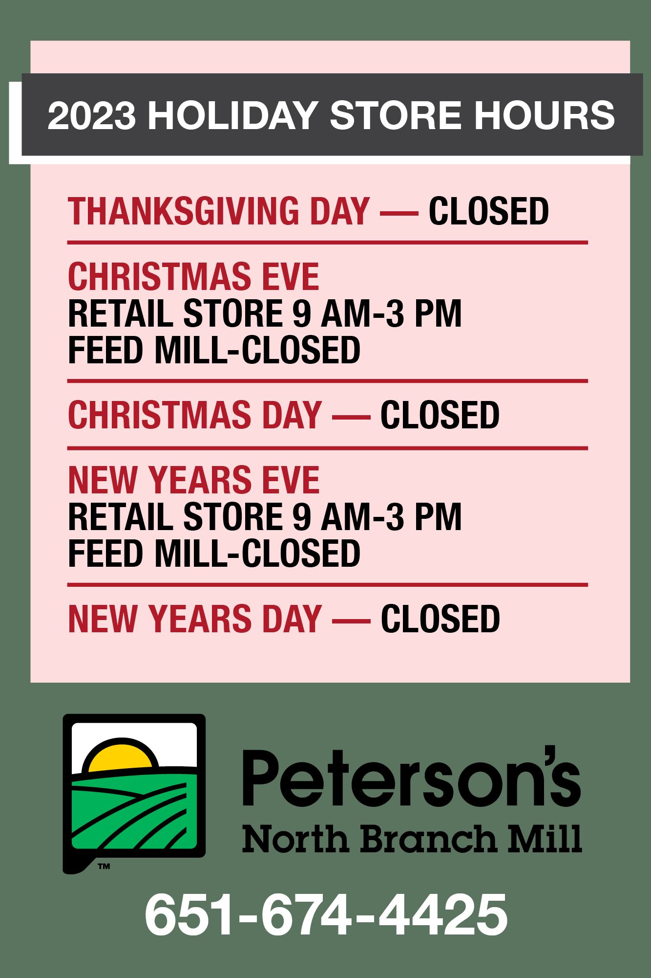 PNBM Holiday Hours