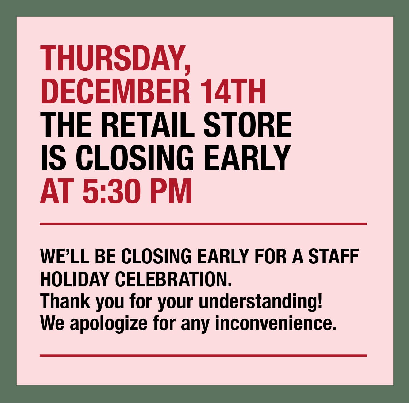December 14, 2023 Peterson's North Branch Mill Early Closing